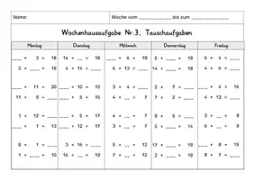 Vorschau - Arbeitsblätter - Wochenhausaufgabe Mathematik, 1.Klasse, Tauschaufgaben im ZR20 mÜ - Seite 3