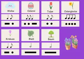 Vorschau - Präsentationen/Tafelbilder - Rhythmuskarten Frühling klein- mit Notenwerten und langen und kurzen Tönen differenziert - Seite 2
