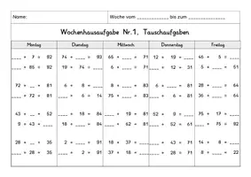 Vorschau - Arbeitsblätter - Wochenhausaufgabe Mathematik, 2.Klasse, Tauschaufgaben im ZR100 mÜ - Seite 2