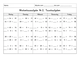 Vorschau - Arbeitsblätter - Wochenhausaufgabe Mathematik, 2.Klasse, Tauschaufgaben im ZR100 mÜ - Seite 3
