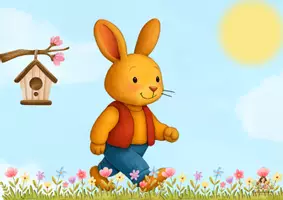 Aperçu - Affichage - Léo le lapin et ses livres au soleil Kamishibai printemps - Page de couverture