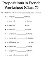 Voorbeeld - Prepositions in French Worksheet (Class 7) - Voorblad
