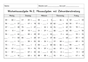 Vorschau - Arbeitsblätter - Wochenhausaufgabe Mathematik, 2.Klasse, Minus im ZR100 mÜ - Seite 2
