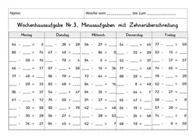 Vorschau - Arbeitsblätter - Wochenhausaufgabe Mathematik, 2.Klasse, Minus im ZR100 mÜ - Seite 3