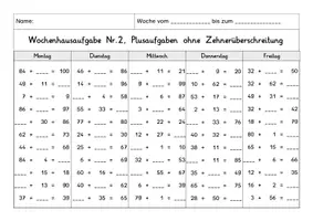 Vorschau - Arbeitsblätter - Wochenhausaufgabe Mathematik, 2.Klasse, Plus im ZR100 oÜ - Seite 2
