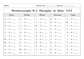 Vorschau - Arbeitsblätter - Wochenhausaufgabe Mathematik, 2.Klasse, Übung einzelner Malreihen - Seite 2