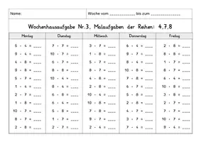 Vorschau - Arbeitsblätter - Wochenhausaufgabe Mathematik, 2.Klasse, Übung einzelner Malreihen - Seite 3