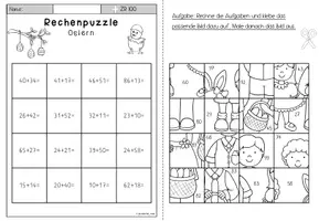 Vorschau - Mal- und Bastelvorlagen - Rechenpuzzle Ostern | Mathe ZR 100 Klasse 2 - Seite 3