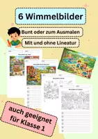 Vorschau - Mal- und Bastelvorlagen - 6 Wimmelbilder - Schreibanlass, Schreibförderung - Deckblatt