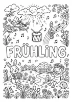 Vorschau - Arbeitsblätter - Ausmalbilder Musik im Frühling (musizierende Kinder im Frühling) - Deckblatt