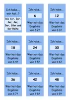 Vorschau - Spiele - Ich habe wer hat – Einfache und erweiterte Reihen des kleinen Einmaleins spielerisch üben (1, 2, 3, 4, 5, 10 + 6) - Seite 1