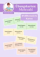 Vorschau - Aufgabenkarten - Übungskarten: Nomen in der Einzahl & Mehrzahl (Singular & Plural) - Deckblatt