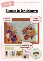 Vorschau - Mal- und Bastelvorlagen - Blumen in Schubkarre - Wasserfarben - Deckblatt