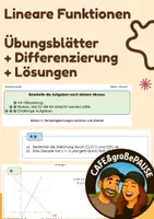 Vorschau - Arbeitsblätter - Arbeitsblätter lineare Funktionen + Lösungen (Differenziert) - Deckblatt