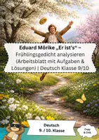 Vorschau - Arbeitsblätter - Gedichtanalyse Eduard Mörike „Er ist’s“ – Deutsch Kl 9/10 - Deckblatt