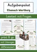 Vorschau - Arbeitsblätter - Eisenach Wartburg Lesetext einfach verständlich mit Aufgaben + Lösungen und Wortspeicher Leseverstehen - Deckblatt
