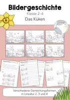 Vorschau - Arbeitsblätter - Bildergeschichte: "Das Küken" (Schreiben üben im Frühling) Klasse 2, 3, 4 - Deckblatt