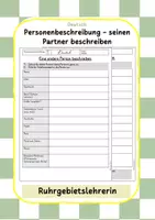 Vorschau - Arbeitsblätter - Personenbeschreibung einen Partner beschreiben - Deckblatt