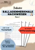 Vorschau - Arbeitsblätter - Balladen Klasse 7 Balladenmerkmale nachweisen (differenziert) - Deckblatt