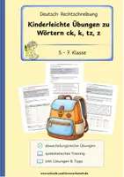 Vorschau - Unterrichtsreihen - Kinderleichte Übungen zu Wörtern mit ck, k, tz, z - Deckblatt