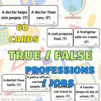 Náhled - Jobs Professions True False Task Cards, 60 ESL Vocabulary - krycí list