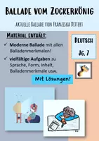 Vorschau - Arbeitsblätter - "Ballade vom Zockerkönig" (Franziska Dittert), moderne Ballade (Schule, Zocken) vielfältige Aufgaben | LÖSUNGEN | Deutsch Klasse 7 - Deckblatt