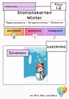 Vorschau - Stationenlernen - Winterliche Stationskarten für die Grundschule – Tagestransparenz & Lernstationen mit Schneemann und Weihnachtsthema - Deckblatt