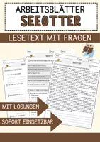 Vorschau - Arbeitsblätter - Seeotter Tiere Lesetext mit Richtig Falsch Multiple Choice und Offenen Fragen - Deckblatt
