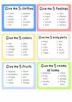 Vorschau - Spiele - Give me five 24 Spielkarten / Warm-up Spiel / Wachsendes Game / Klasse 5-10 Englisch - Seite 1