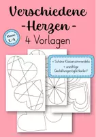 Vorschau - Mal- und Bastelvorlagen - Herzen - 4 verschiedene Vorlagen zum Ausmalen und kreativen Gestalten KOSTENLOS - Deckblatt