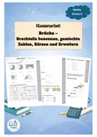 Vorschau - Test - Klassenarbeit Brüche (Bruchteile benennen, gemischte Zahlen, Erweitern und Kürzen) - Deckblatt