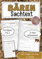 Vorschau - Arbeitsblätter - Sachtext Bär / Braunbär - Deckblatt