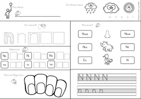 Vorschau - Arbeitsblätter - Buchstabeneinführung Deutsch Klasse 1 – Arbeitsblätter – Buchstaben lernen, nachspuren & schreiben – von einzelnen Buchstaben bis zu ganzen Wörtern – Schreibübungen - N, T, U, R, P, K und B - Seite 2