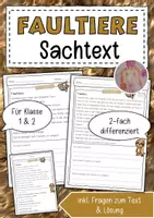 Vorschau - Arbeitsblätter - Sachtext Faultier - Deckblatt