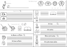 Vorschau - Arbeitsblätter - Buchstabeneinführung Deutsch Klasse 1 – Arbeitsblätter – Buchstaben lernen, nachspuren & schreiben – von einzelnen Buchstaben bis zu ganzen Wörtern – Schreibübungen - Ch, Sch, St, Sp, Ei, Eu, Au, Ä, Ö, Ü - Seite 1