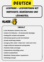 Vorschau - Arbeitsblätter - Leseprobe / Leseverstehen mit Wortschatz, Begründung und Lösungsteil Klasse 4 - Deckblatt