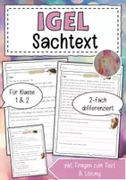 Vorschau - Arbeitsblätter - Sachtext Igel - Deckblatt