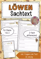 Vorschau - Arbeitsblätter - Sachtext Löwe - Deckblatt
