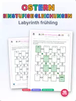 Vorschau - Arbeitsblätter - Einstufige Gleichungen: Mathe-Labyrinth Oster-frühling - Deckblatt