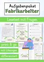 Vorschau - Arbeitsblätter - Fabrikarbeiter Lesetext einfach verständlich mit Aufgaben + Lösungen und Wortspeicher Leseverstehen - Deckblatt
