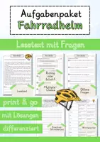 Vorschau - Arbeitsblätter - Fahrradhelm Lesetext einfach verständlich mit Aufgaben + Lösungen und Wortspeicher Leseverstehen - Deckblatt