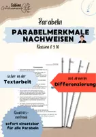 Vorschau - Arbeitsblätter - Parabeln Klasse 8 9 10 Parabelmerkmale nachweisen (differenziert) - Deckblatt
