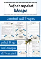 Vorschau - Arbeitsblätter - Wespe Lesetext einfach verständlich mit Aufgaben + Lösungen und Wortspeicher Leseverstehen - Deckblatt