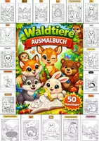 Vorschau - Arbeitsblätter - 🌲 Ausmalbuch Waldtiere – Niedliche Tiere des Waldes entdecken & kreativ gestalten 🦊🐻🐰 - Deckblatt