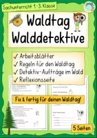 Vorschau - Unterrichtsreihen - Waldtag Grundschule – Walddetektive | Arbeitsblätter, Detektiv-Aufträge & Reflexion (Klasse 1–3) - Deckblatt