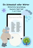 Vorschau - Stationenlernen - ❄️Sprachförderung mit Schnee | Wortschatzübung für Deutschunterricht 2. und 3. Klasse | DaZ | DaF | Wortschatz mit Schnee - Deckblatt