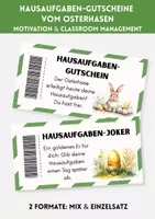 Vorschau - Klassenarbeiten - Hausaufgaben-Gutscheine zu Ostern | Belohnungssystem | Motivation & Classroom Management | Ostern im Klassenzimmer - Deckblatt