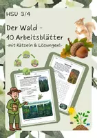 Vorschau - Unterrichtsreihen - HSU - "Der Wald" - 10 Arbeitsblätter mit Rätseln zur Vorbereitung auf die Probe (Kl. 3/4) - Deckblatt
