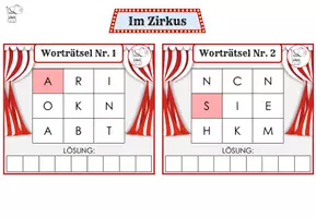 Vorschau - Stationenlernen - Zirkus Worträtsel – Buchstaben ordnen | Karteikarten Deutsch 2.-3. Klasse - Seite 1