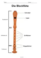 Vorschau - Arbeitsblätter - Die Blockflöte Arbeitsblätter Grundschule (3-fach differenziert) – Instrument beschriften & ausmalen | Musik Klasse 2 inkl. Lösungen🪈🎼 - Seite 1